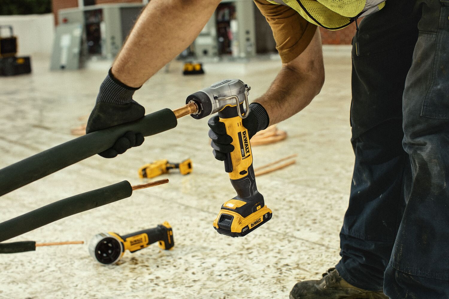 DEWALT Copper Swage Tool expanding soft copper from HVAC system. 