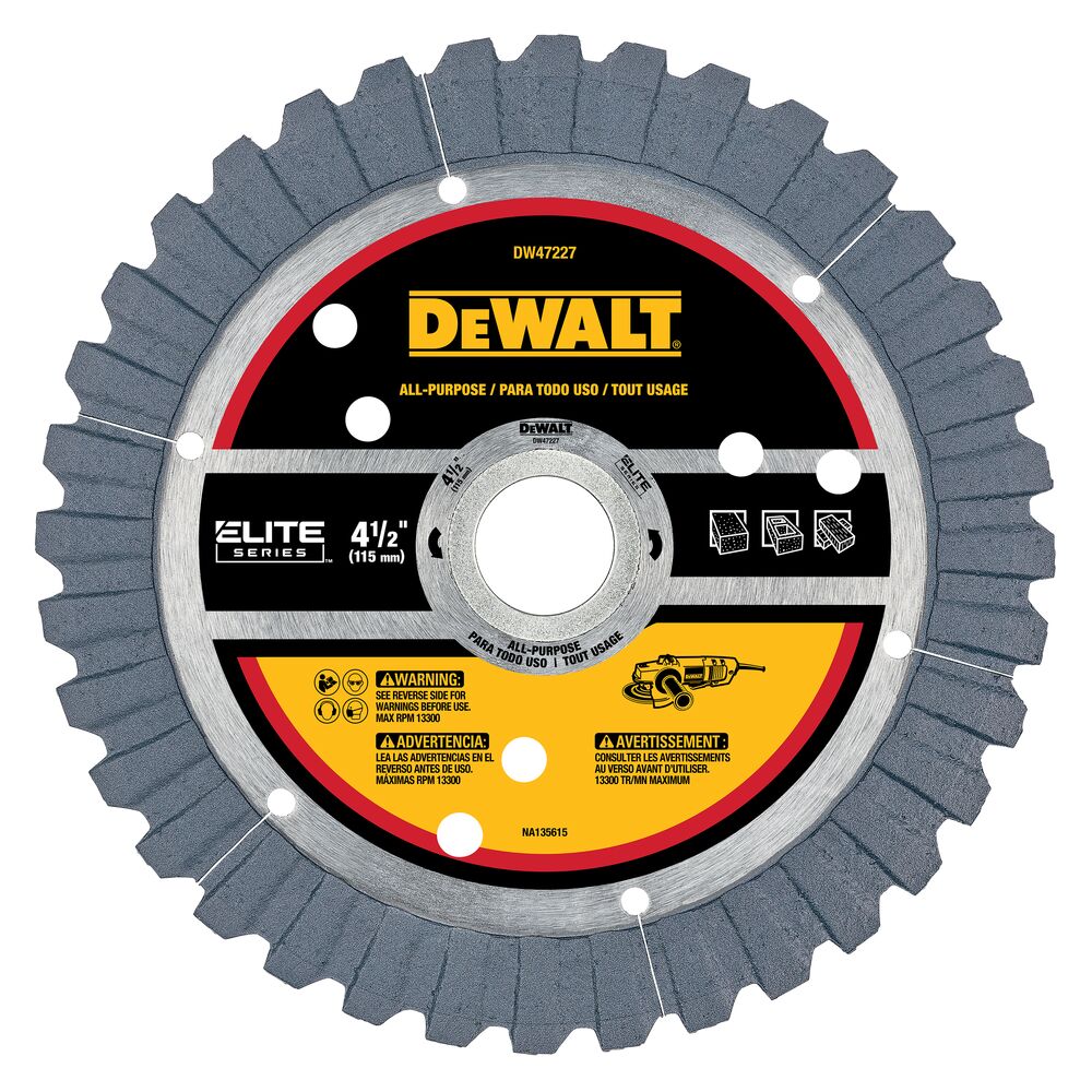 Front view of DEWALT ELITE SERIES 4.5 inch diamond blade