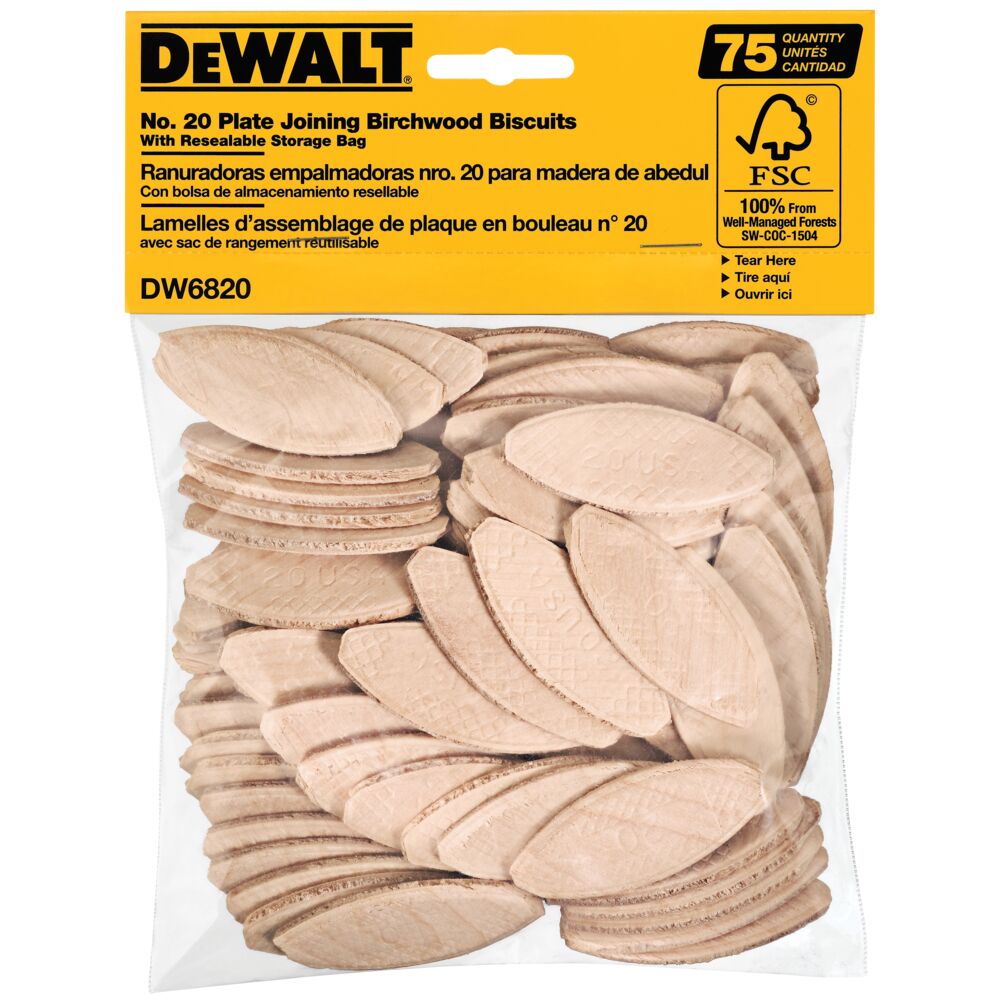 Number 20 size joining biscuits in packaging.