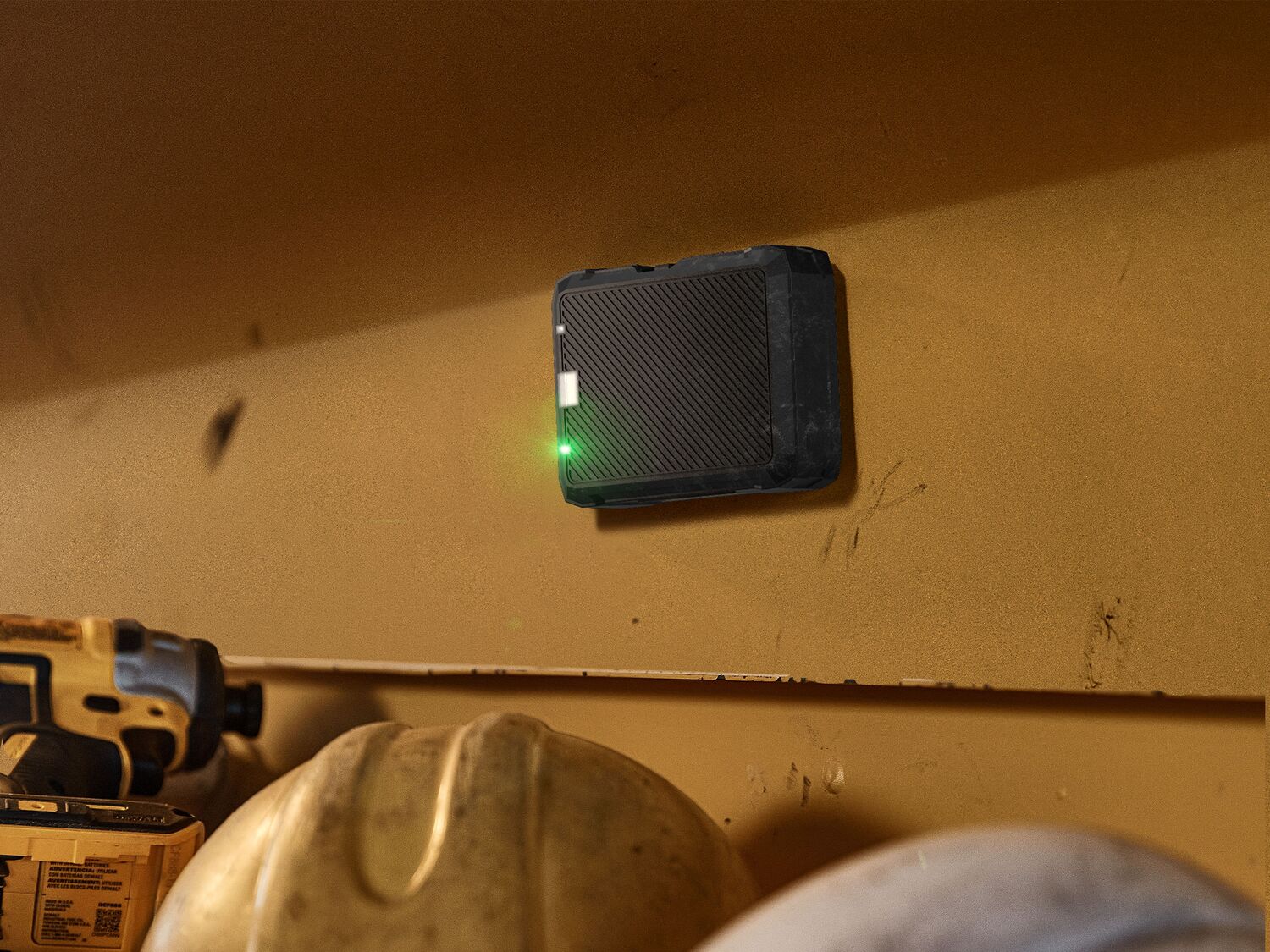 Image of the Site Manager Gateway installed in a tool shed