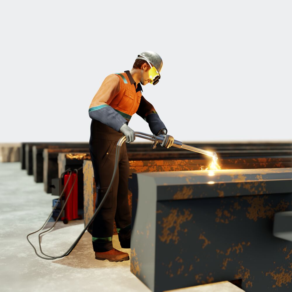 A concrete demolishing metal planks