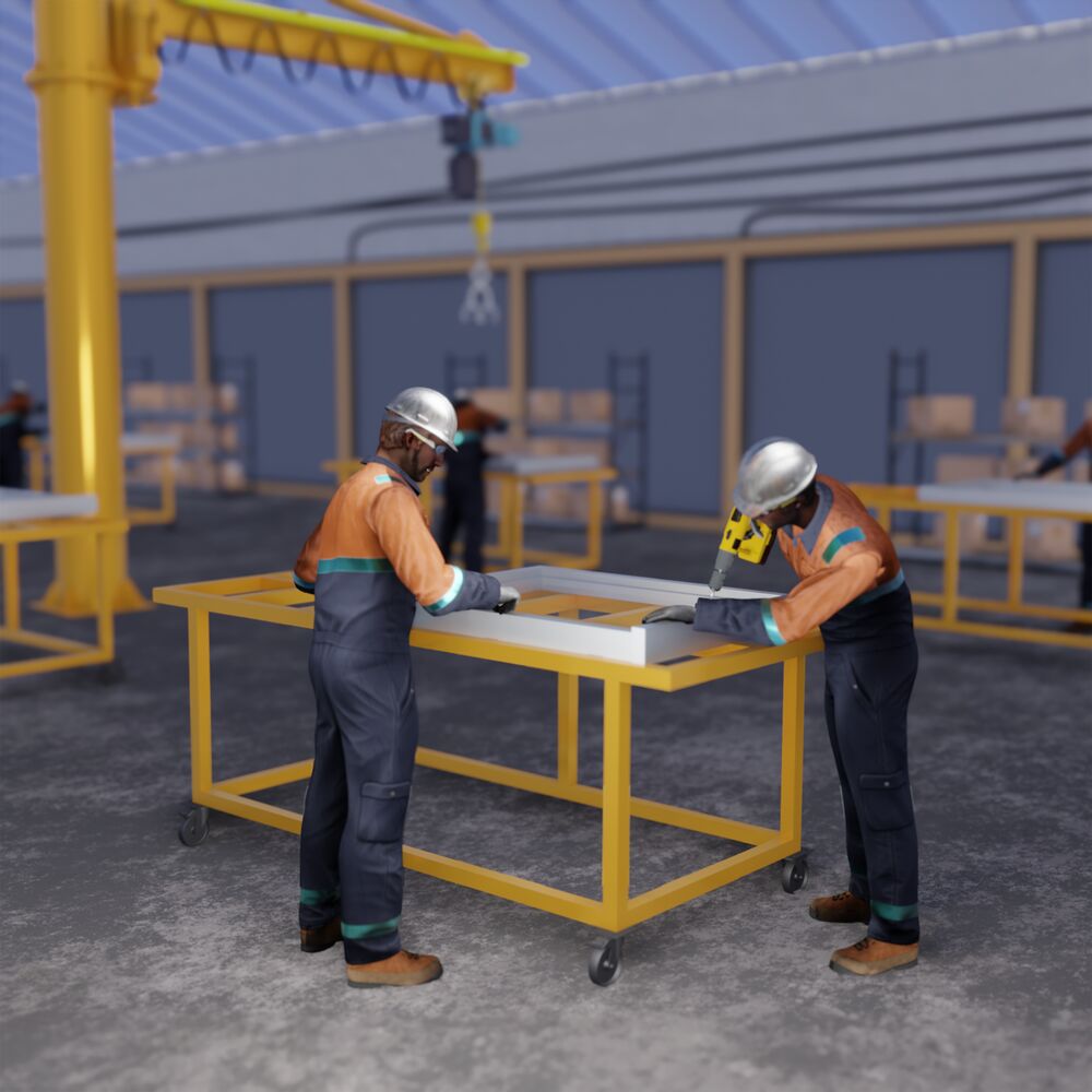 Two contractors assembling commercial windows