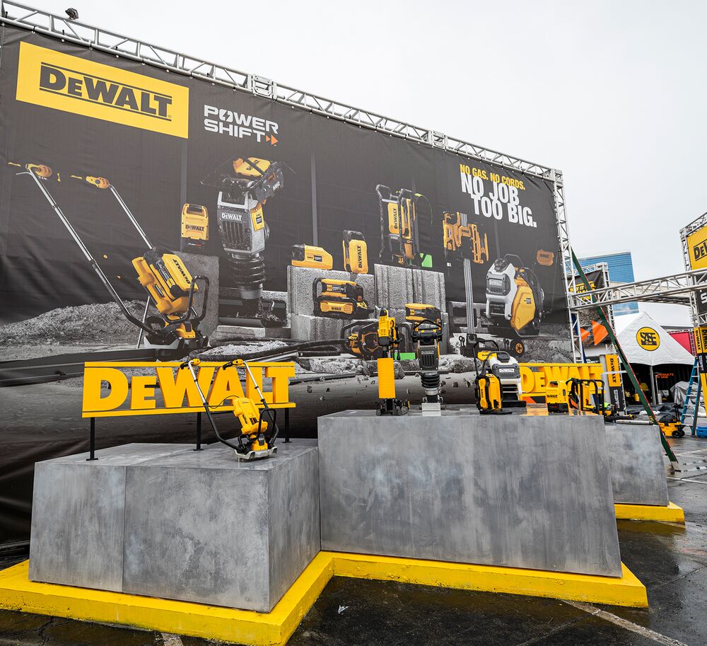 A group image of DEWALT POWERSHIFT™ equipment system at the 2024 World of Concrete 