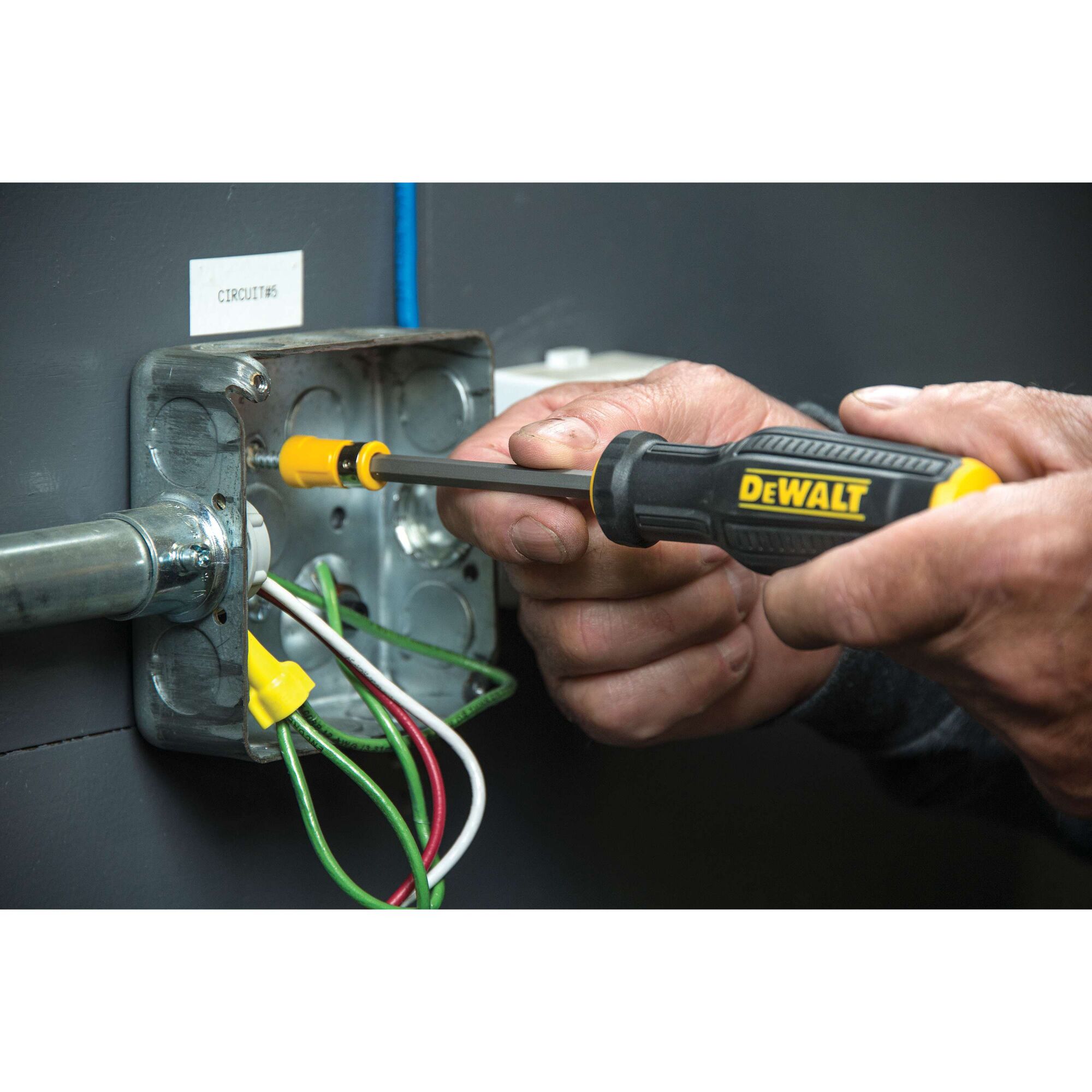 Profile of MAX FIT 4 Piece Screwdriver Set being used on electrical box.