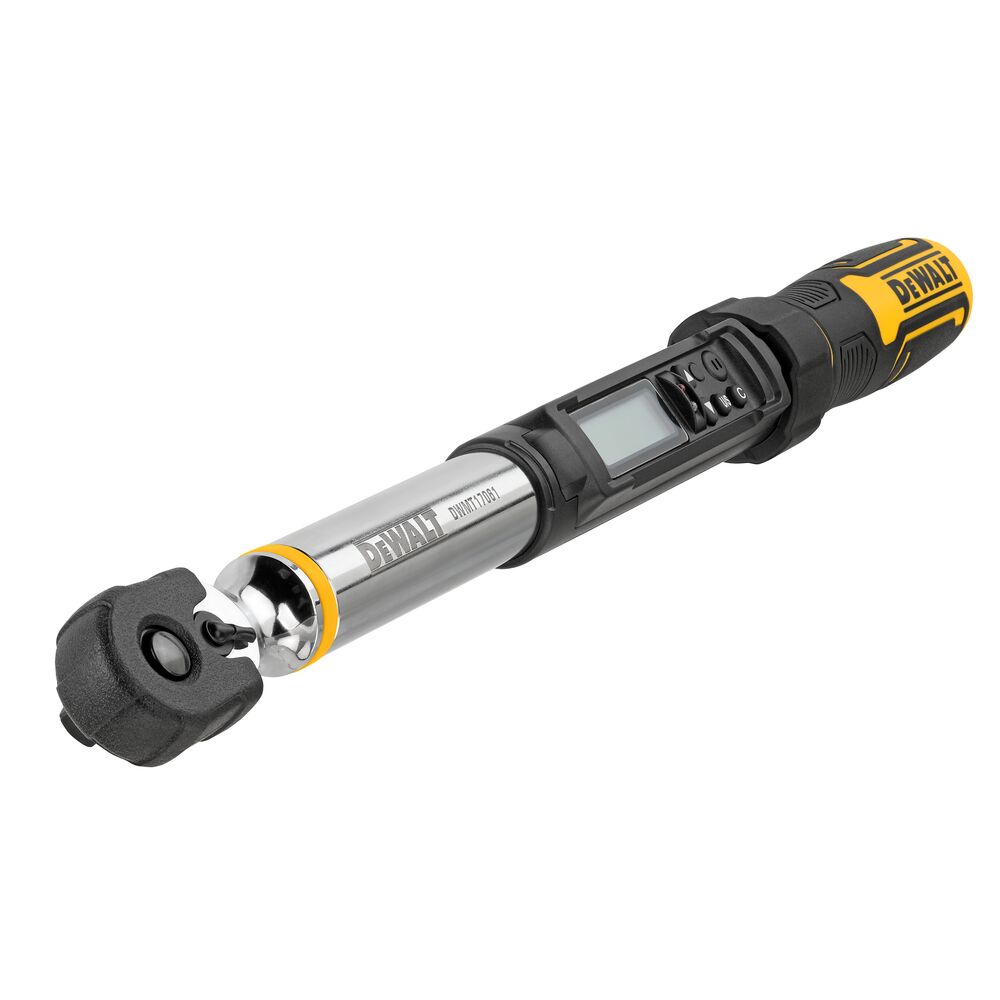 Digital Torque Wrench on white background angled to show the end of tool