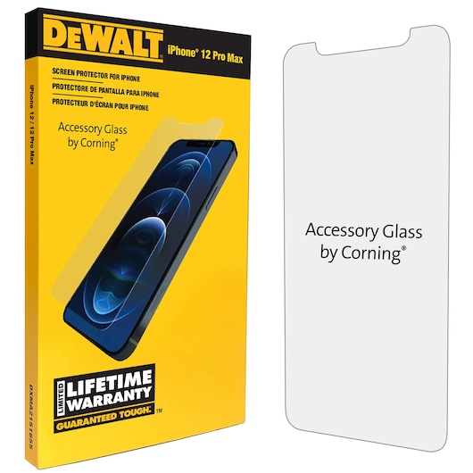 Hero shot of DEWALT iPhone Screen Protector with Accessory Glass by Corning.