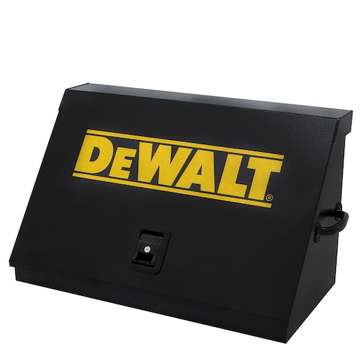 Left angle view of DeWalt 30" x 15" Triangle Toolbox (Steel, Black) with closed lid