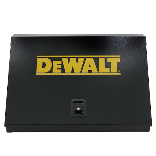 Front view of DeWalt 36" x 17" Triangle Toolbox (Steel, Black) with closed lid