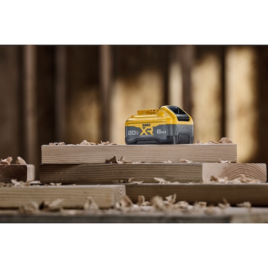 DCB2108 XR POWERPACK™8 Ah battery wood working environment shot