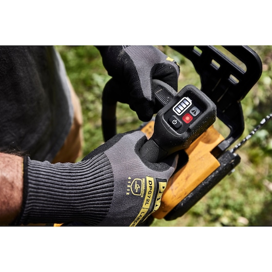 DEWALT Top Handle Chainsaw close up of the LED display. 