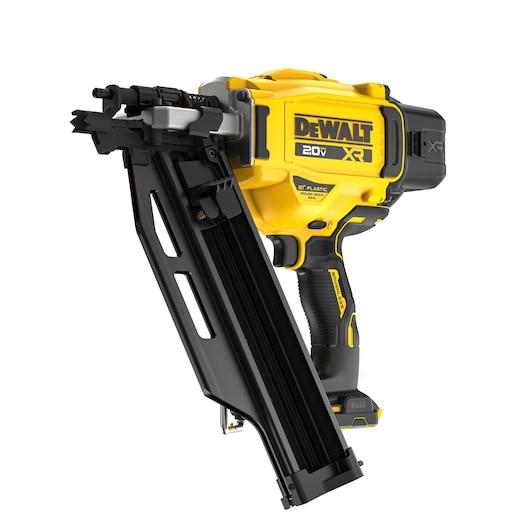 DEWALT® 20V MAX* XR® 30 gauge Framing Nailer with battery at a 3/4 front facing angle