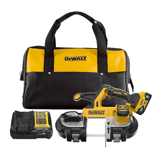 DEWALT 20V MAX* XR® Mid-Size Bandaw kit image on white background. 