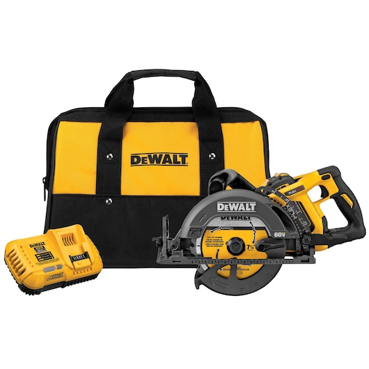 FLEXVOLT cordless worm drive style saw 9.0 AMP hours battery kit.