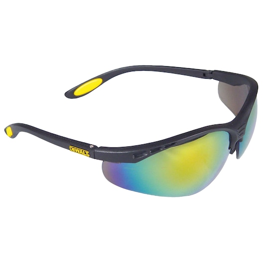 Profile of DEWALT reinforcer safety glasses with fire mirror lens