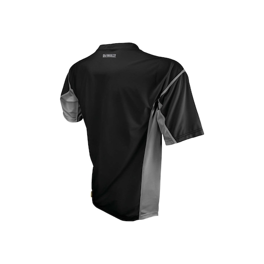 Back view of DEWALT black two tone short sleeved performance T shirt.