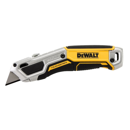 DEWALT® TOUGHSERIES™ DWHT10999 Non Folding Knife front side with blade extended on white at a profile view