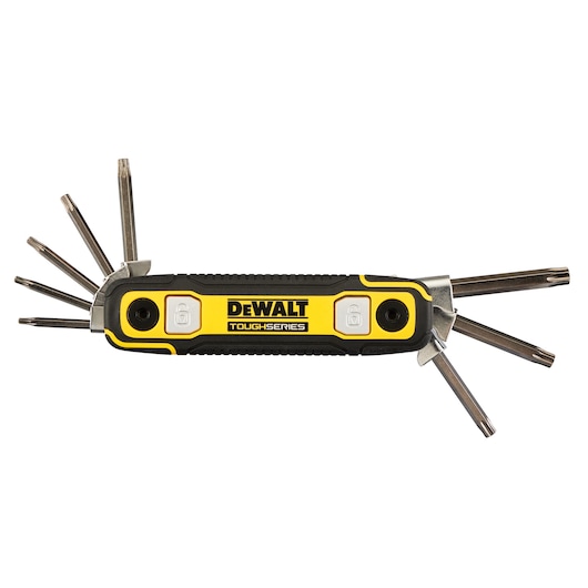 DEWALT® TOUGHSERIES™ DWHT70268 TORX folding hex key on white at a profile view