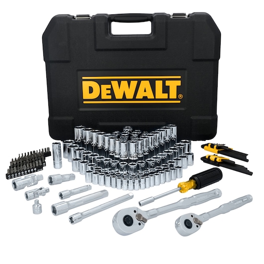DEWALT® TOUGHSERIES™ DWMT45404 Mechanics Set contents laid out on white at a profile view