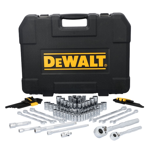 DEWALT® TOUGHSERIES™ DWMT45407 Mechanics Set contents laid out on white at a profile view