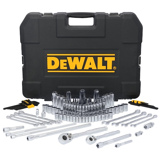 DEWALT® TOUGHSERIES™ DWMT45408 Mechanics Set contents laid out on white at a profile view