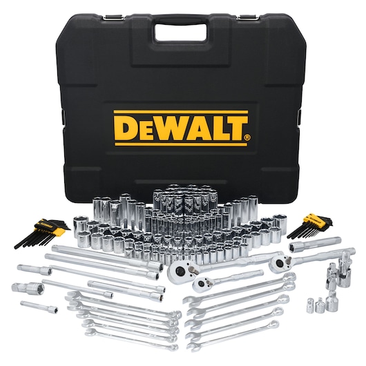 DEWALT® TOUGHSERIES™ DWMT45409 Mechanics Set contents laid out on white at a profile view