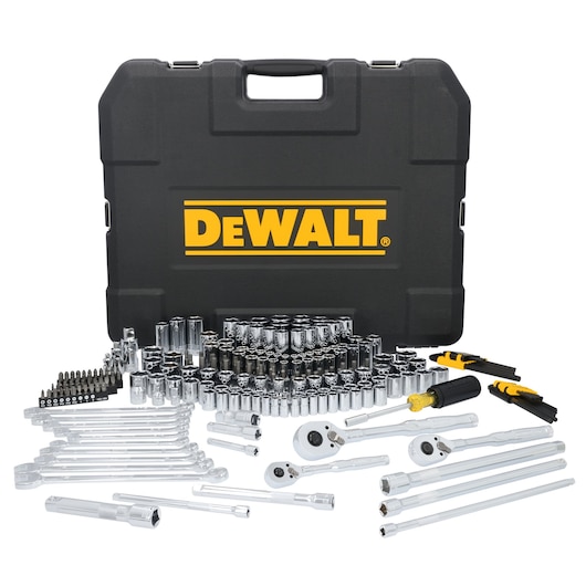 DEWALT® TOUGHSERIES™ DWMT45417 Mechanics Set contents laid out on white at a profile view
