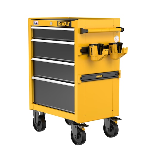 DEWALT 26" W 5-Drawer Rolling Tool Cabinet Side Angle on White