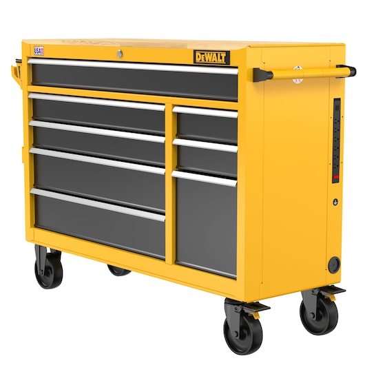 DEWALT 52" Wide 8 Drawer Mobile Workstation Side Angle on White
