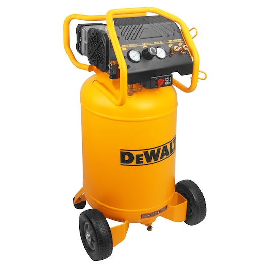 DEWALT 20 gallon vertical quiet wheeled air compressor front view