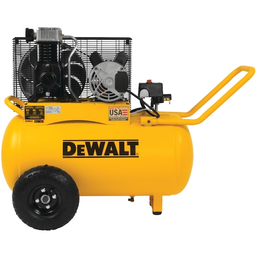 Oil lubed belt drive portable horizontal electric air compressor.
