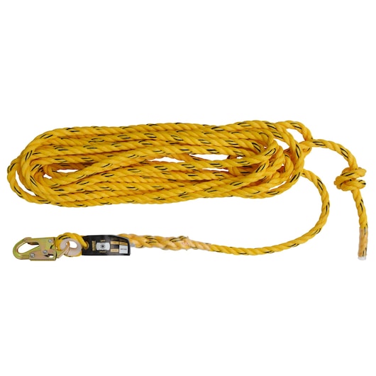 Front view of DEWALT Vertical Lifeline - Polysteel Rope - Snap Hook With Tapered End - 25'