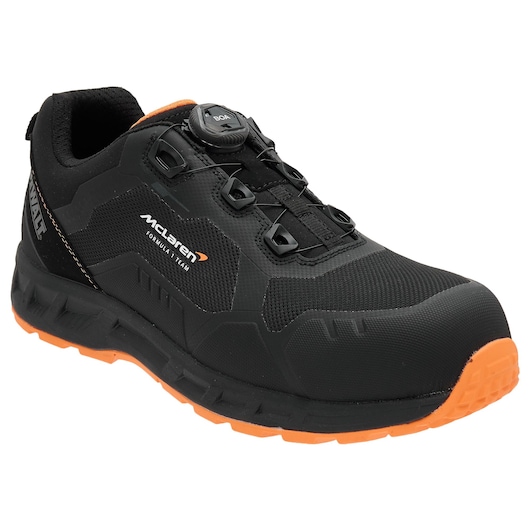 ¾ view facing right of the DEWALT x McLaren Torque Men's Safety Shoes in black