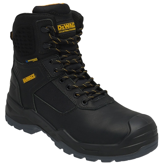 ¾ view facing right of the DEWALT Bryant men’s side zip safety boot in black