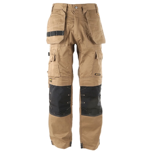 Front view of the DEWALT Protradesman men’s work pants in tan