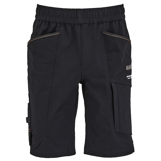 Front view of the DEWALT x McLaren temple men’s work shorts in black